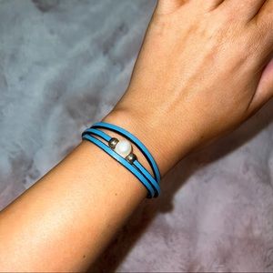 New Anthropologie Blue Leather Bracelet with pearl bead